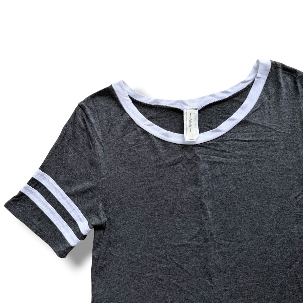 Atticute Women S Charcoal Grey Varsity Stripe High Low Ringer Tee Streetwear Y2K